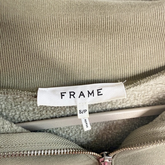 FRAME Military Green Quarter Zip Long Sleeve Sweatshirt Size Small - Picture 3 of 6